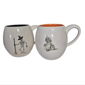 Rae Dunn Artesan Collection Skeleton Halloween Mugs Color Interior Set Of 2